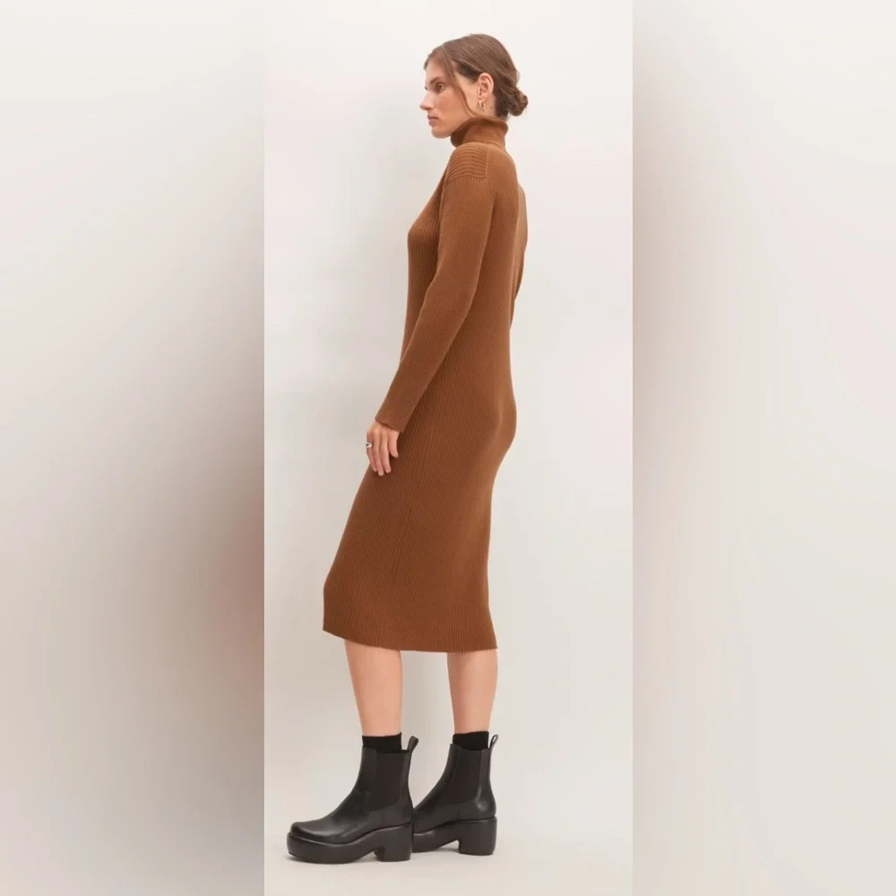 Everlane | Medium Burnt Orange Camel Cotton Wool Turtleneck Dress - Picture 3 of 9